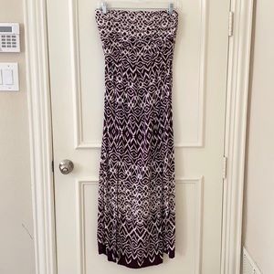 Angie Strapless Tropical Tribal Print Maxi Dress